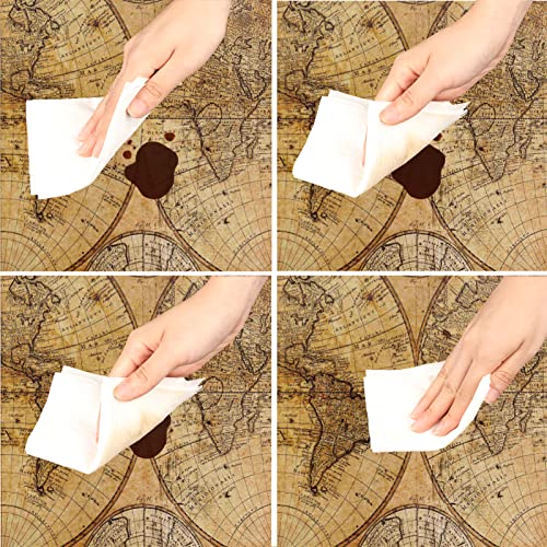 Auuxva Round Fitted Tablecloth With Elastic Edge 45"-56" Vintage World Map Antique Round Tablecloth Polyester Waterproof Spill Proof Table Cover For Dining Room Kitchen Patio Restaurant Use, Washable #TOP2