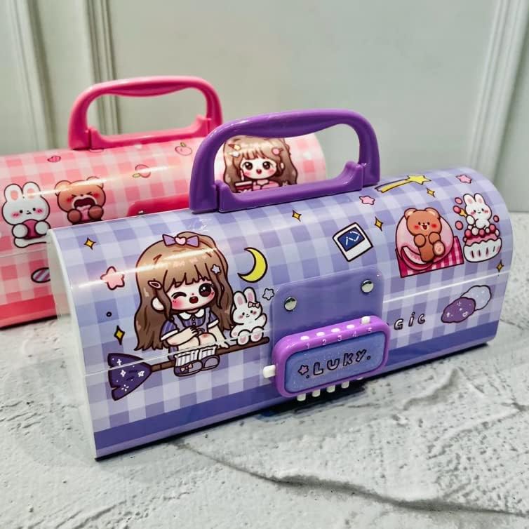 Image of Invite Kids Pen & Pencil Box - Suitcase Style Password Lock Pencil Case | Multi-Layer Stationery Organizer for Boys & Girls | Return Gift Item for Kids (School Supplies) (PBPB - Pink Beauty)