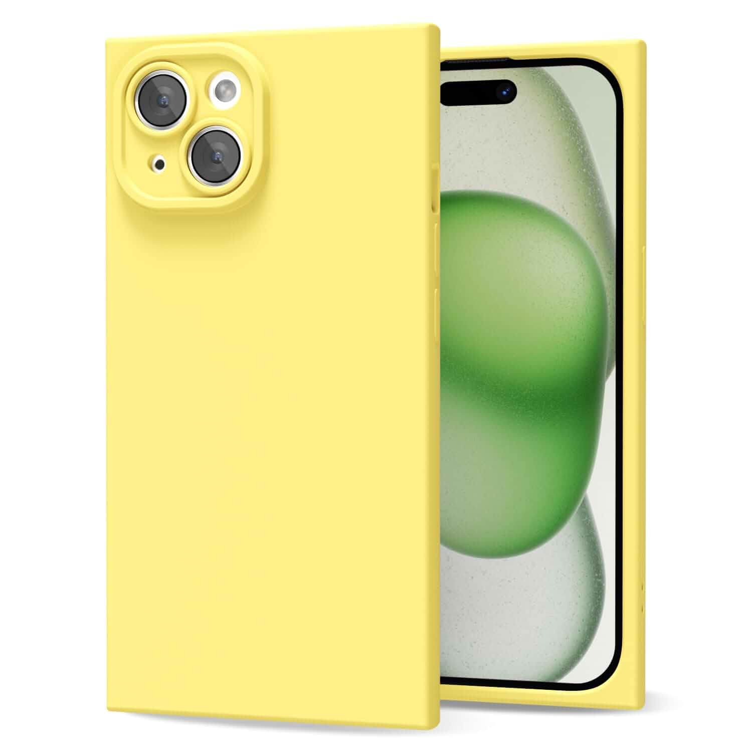 oakxco for iPhone 15 Phone Case Silicone Rectangle Edge Corner, Y2k Soft Rubber Gel Cute Phone Case for Women, Girly Aesthetic Trendy Unique Design with Camera Cover, Yellow