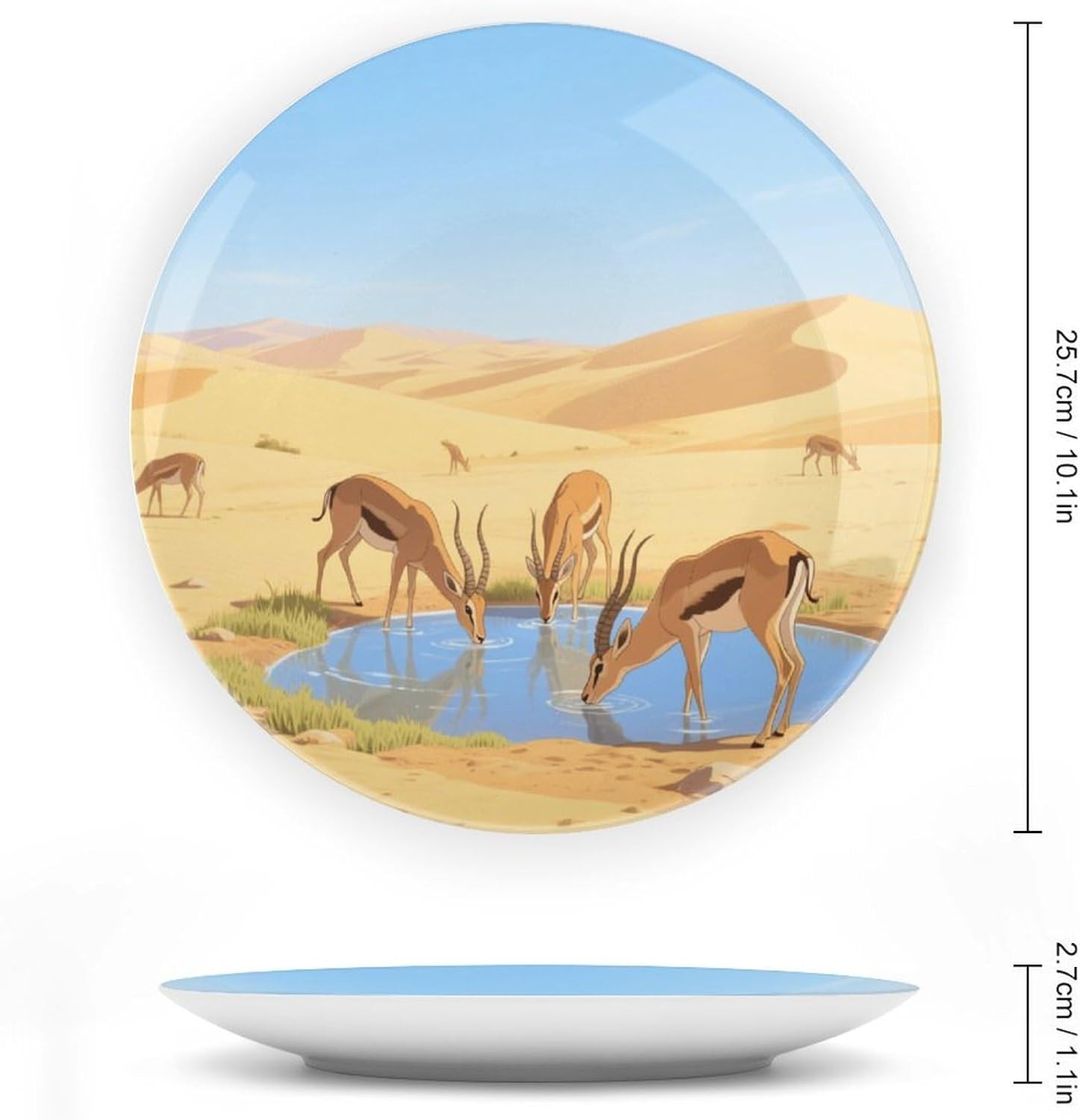 Bone China Decorative Plates Antelope Drinking Water Ceramic Decorative Plate Wall Decor with Display Stand Ceramic Ornaments for Wall Hanging Decoration