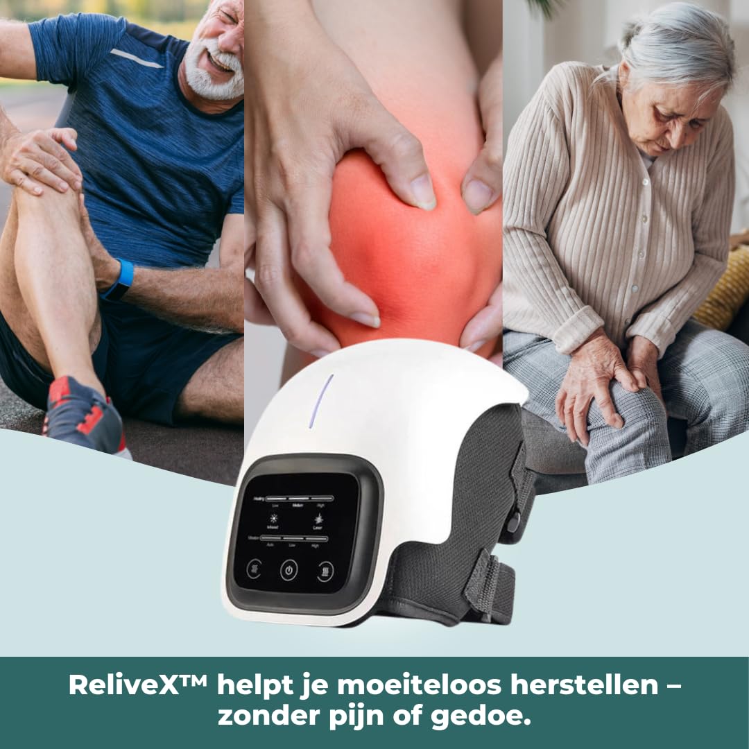 ReliveX Kniemassager Kabelloses Knie-Massagegerät mit Infrarot-Tiefenwärme, Laser-Vibration zur Knieschmerzlinderung