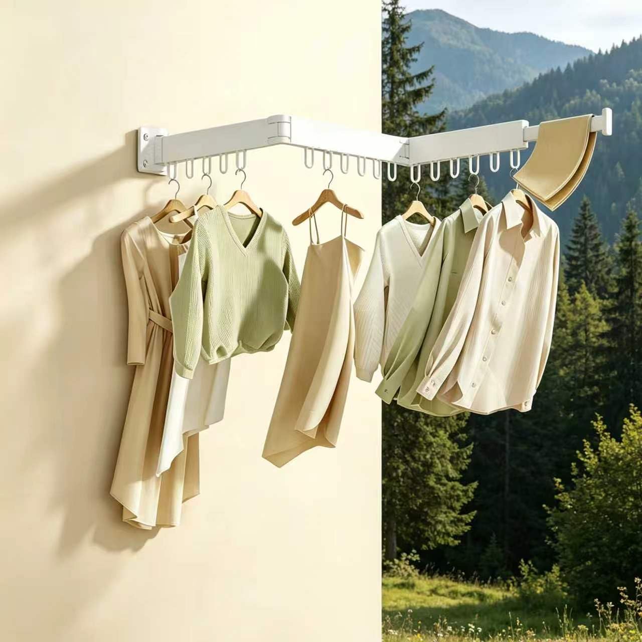 Ausziehbarer, Faltbarer Wandwäscheständer (128 cm), platzsparende Wandmontage, ideal für Balkone, Badezimmer und Waschküchen Weiß (Weiß)