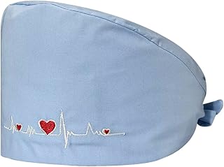 niaahinn Adjustable Working Cap with Button &Sweetband,Tie Back Scrub Cap for Women Men, One Size Nurse Scrub Hats (Sky Blue)