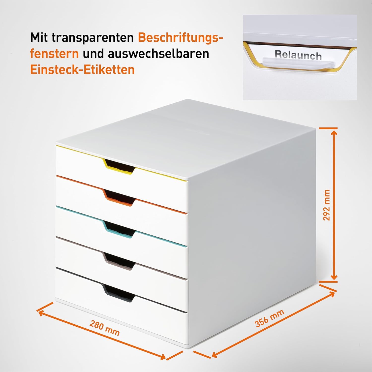 Durable Varicolor Schubladenbox A4, 5 Fächer, mehrfarbig, 762527