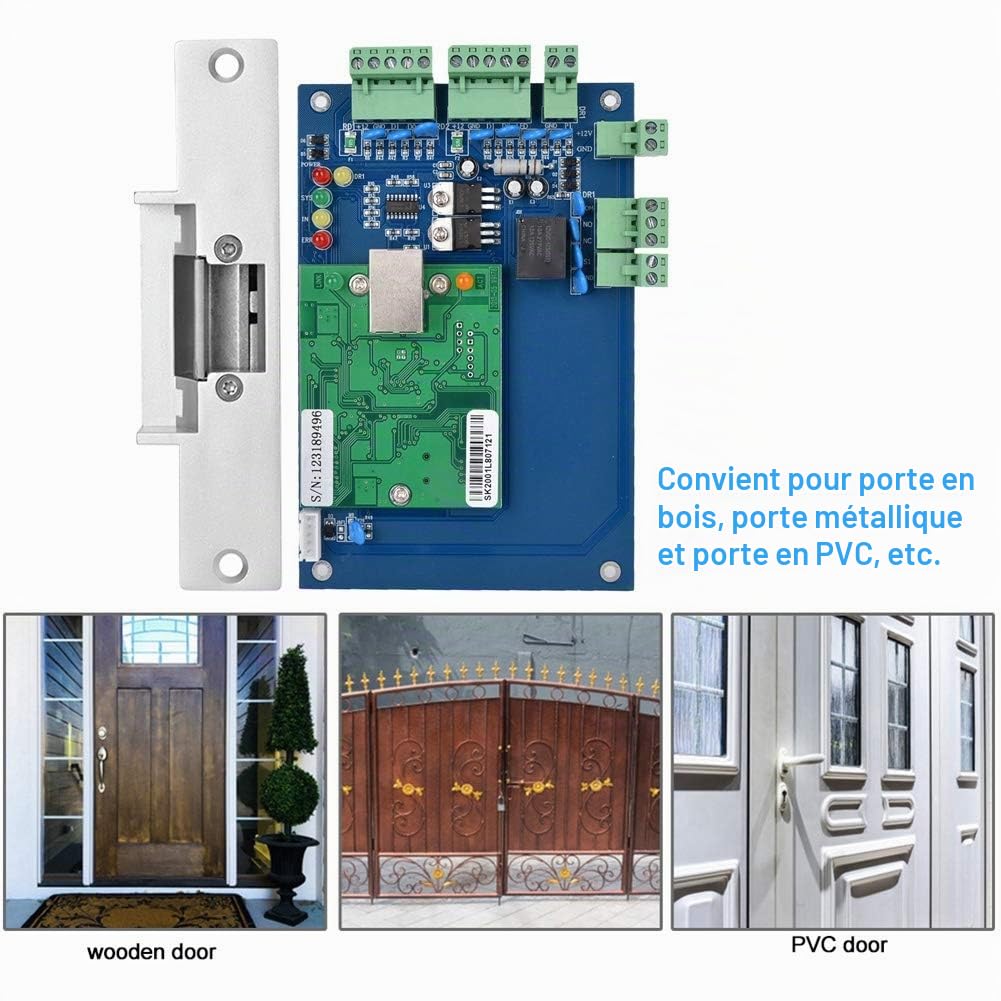 Sonew Gache Electrique Portillon, Contrôle D'accès de Porte Kit De Réseau /IP avec Carte Complète Lecteur de Carte Étanche