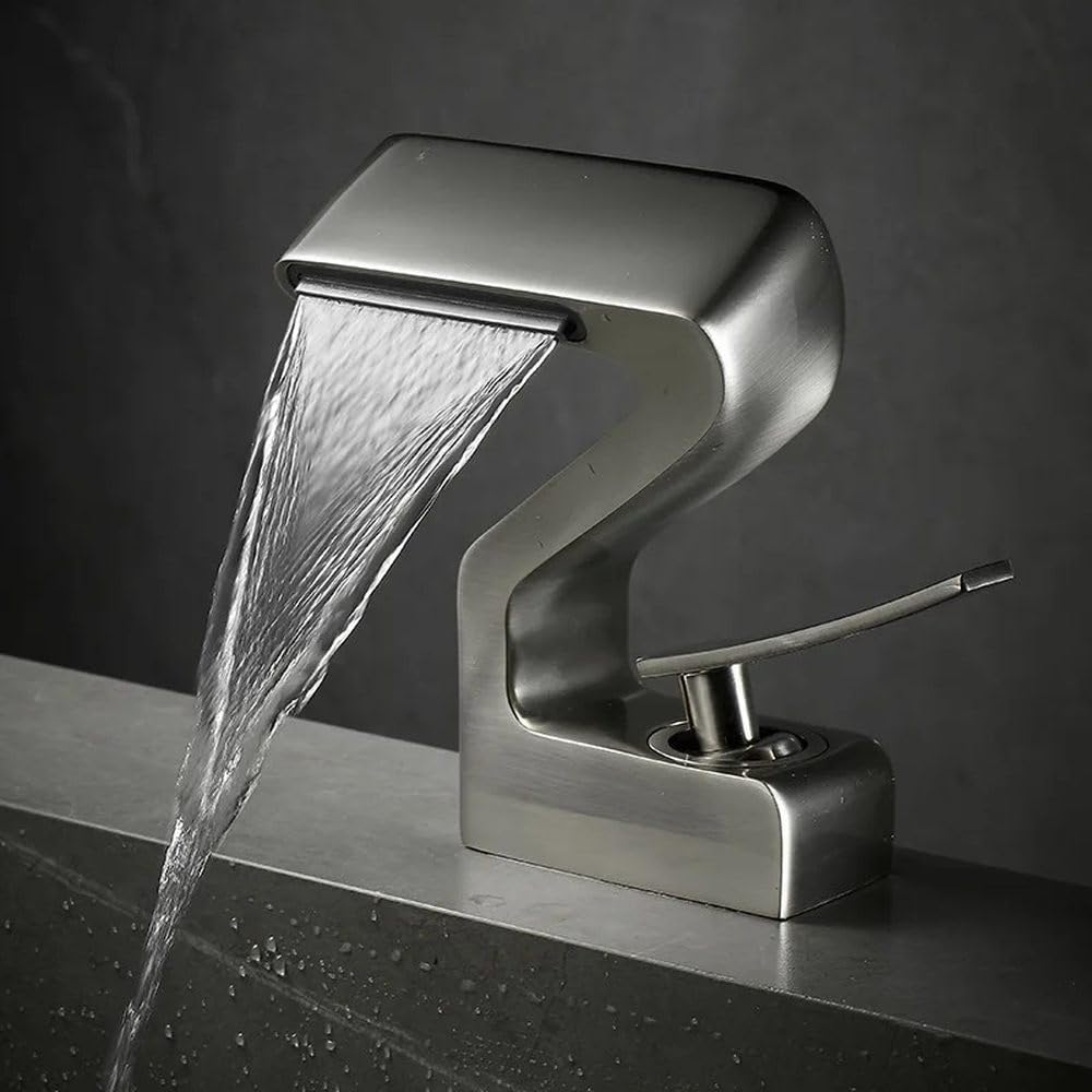Robinet d'eau en cascade monotrou avec mitigeur céramique nickel brossé