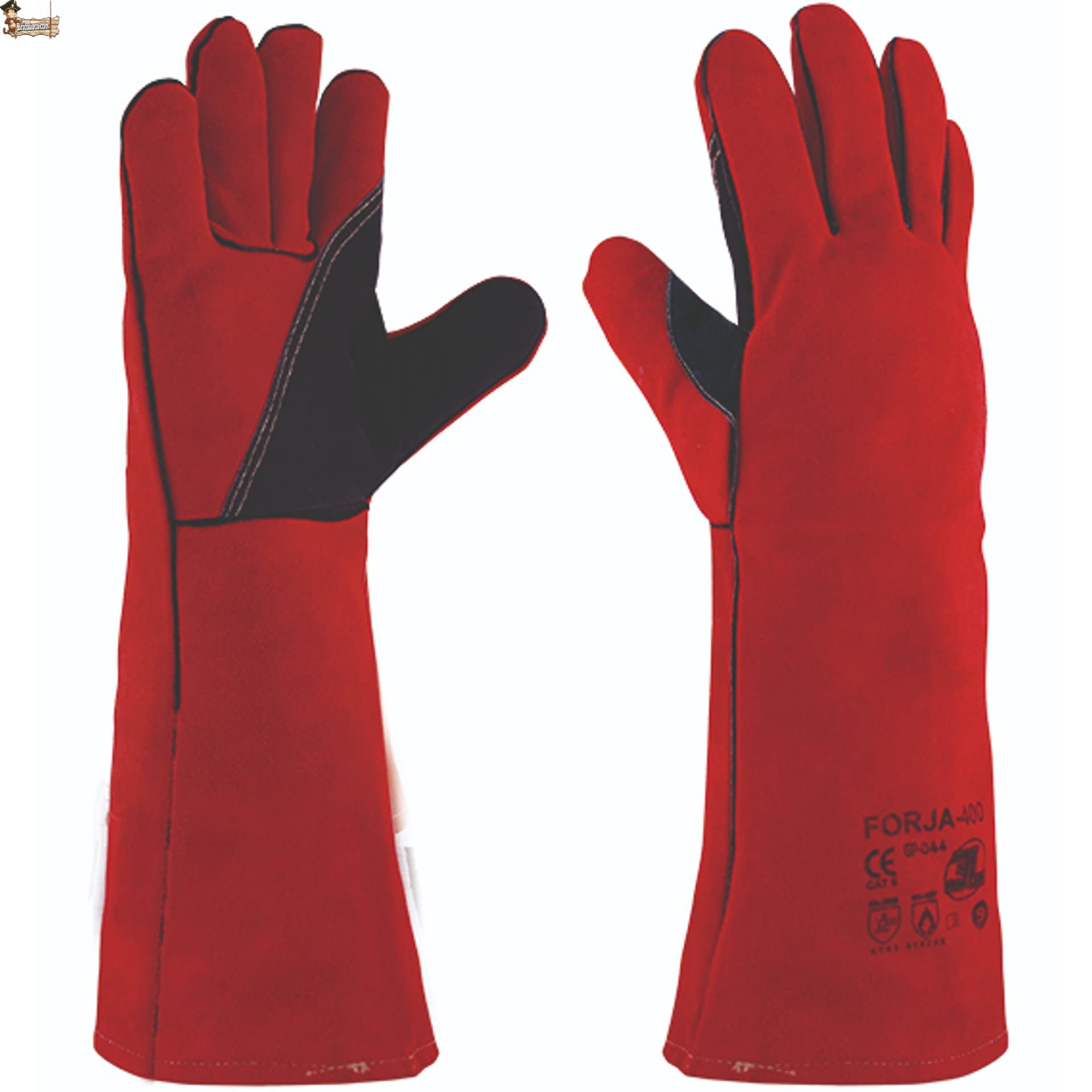 BricoLoco.com Guantes trabajo soldador. Soldadura profesional. Soldar eléctrica hilo, electrodo. Largo 400 mm. Cuero serraje vacuno. Reforzados. Forrados y cómodos. Talla 9. (6)