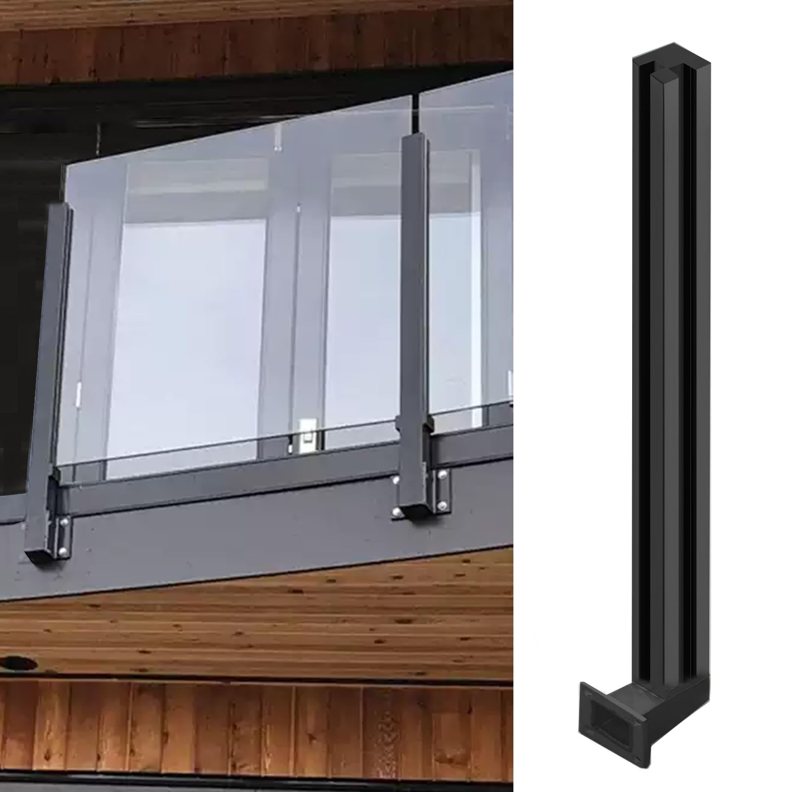 Postes de valla de vidrio negro de montaje lateral para terraza de 10x10 cm