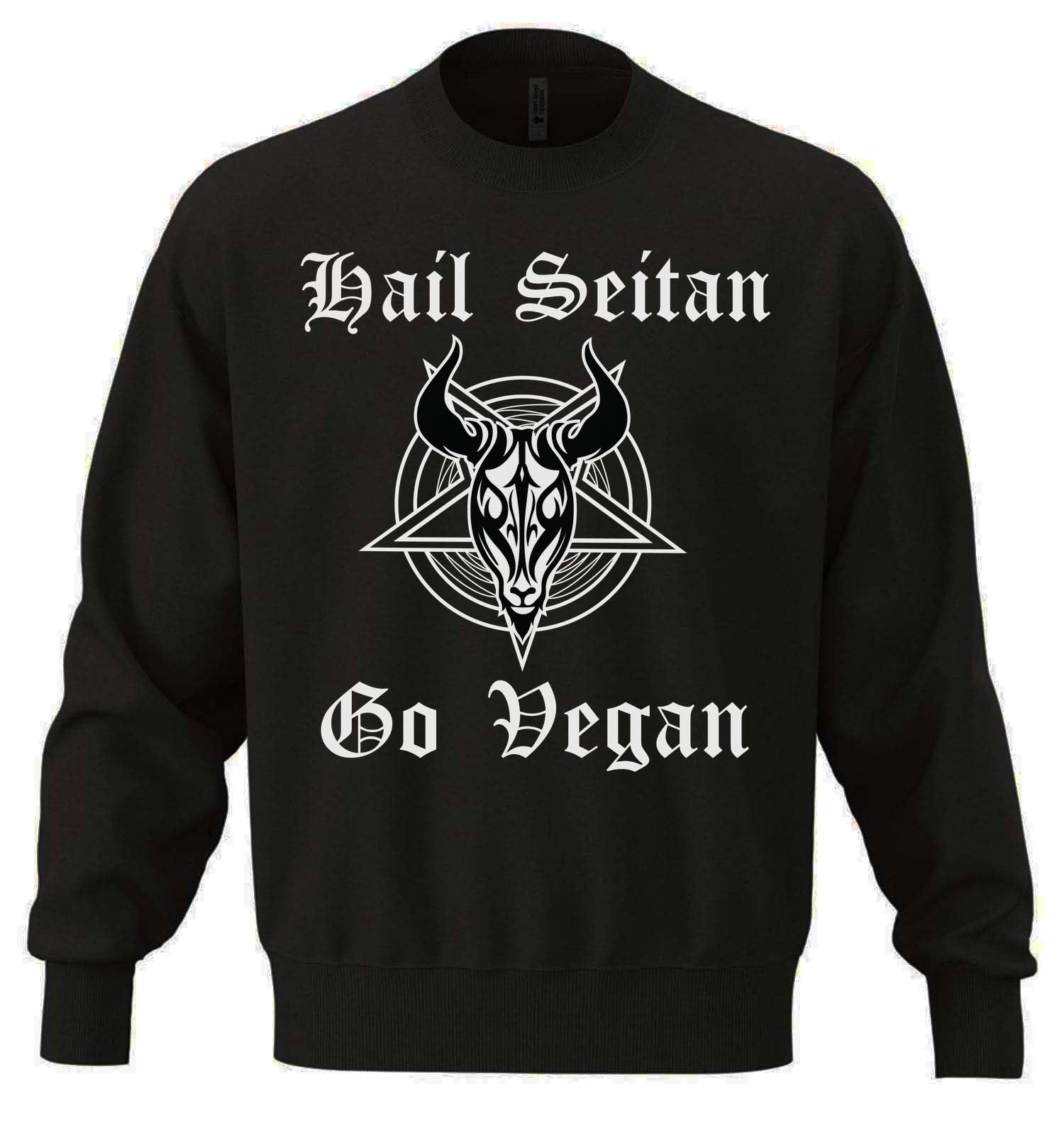 Hail Seitan Go Vegan Unisex Oversize Baumwollmischung Schweres Sweatshirt Schwarz
