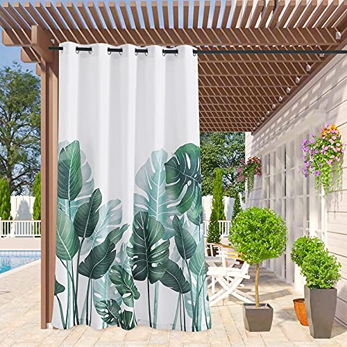 Ryb Home Waterproof Curtains 84 Inch Length Tropical Leaves Pattern Indoor Outdoor Curtains Decor Privacy Protect For Living Room Bedroom Patio Balcony Pavilion Cabana, 2 Panels, W 70 X L 84 #TOP1
