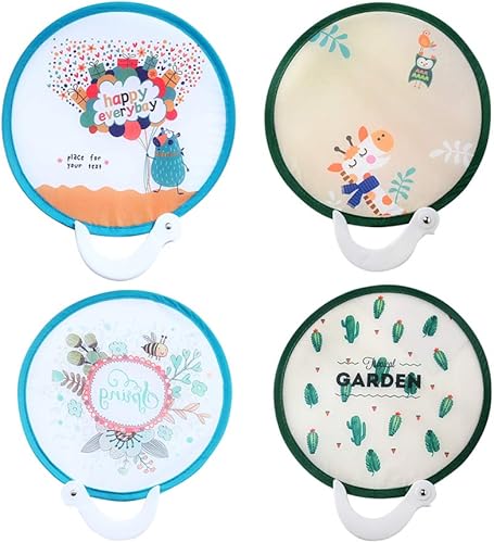 NUOBESTY Ventilador plegable de estilo japonés, ventilador redondo plegable de mano, ideal para decoración de cumpleaños de boda, 4 piezas