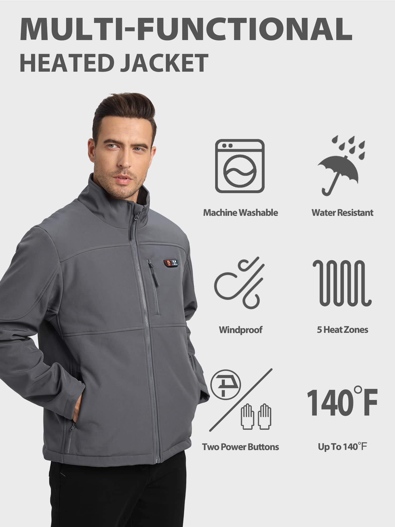 PTAHDUS Mens Heated Jacket Soft Shell