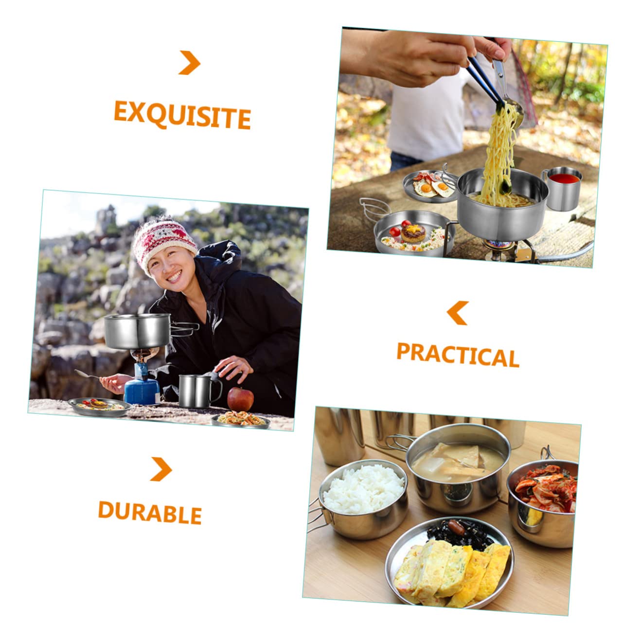Tragbares Campingkochgeschirr Edelstahl 8 Stück Mit Tasche Leichter Outdoor Topf Und Pfannensatz Antihaftbeschichtet Für Wandern Picknick Rucksacktouristen