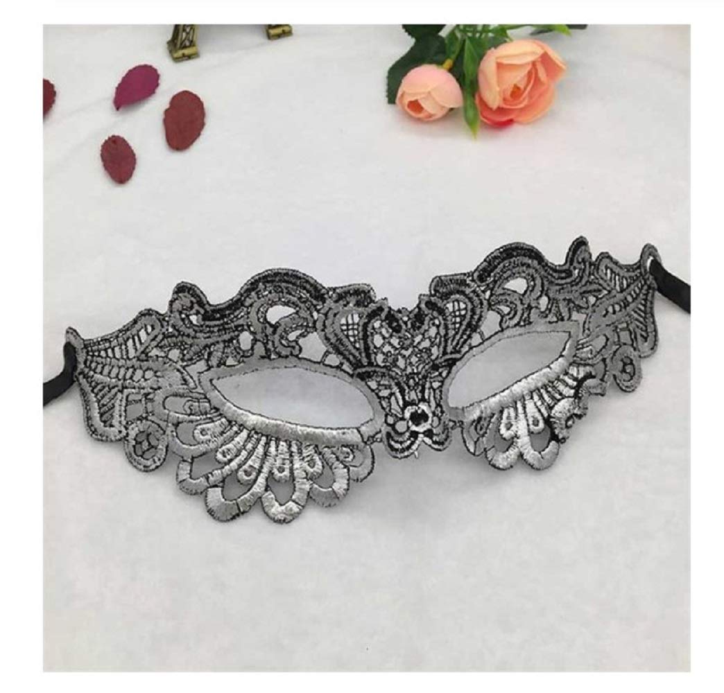 Reversible Silver Black Lace Venetian Mask Party Masquerade Queen Eye Mask Women Cosplay Costume Christmas Party Halloween Masks (Silver 32)