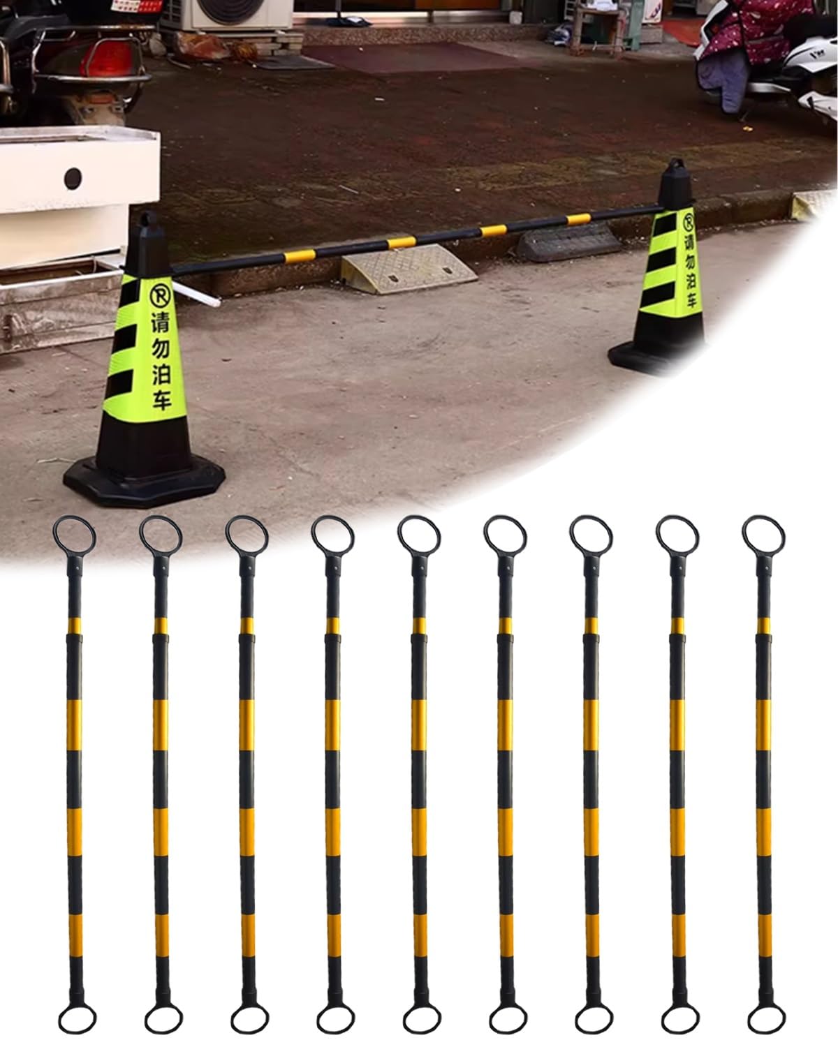 GDMDPTE Traffic Barricade Expandable Reflective Barrier Cone Bar Connectors for Parking Road Construction, Temporary Use