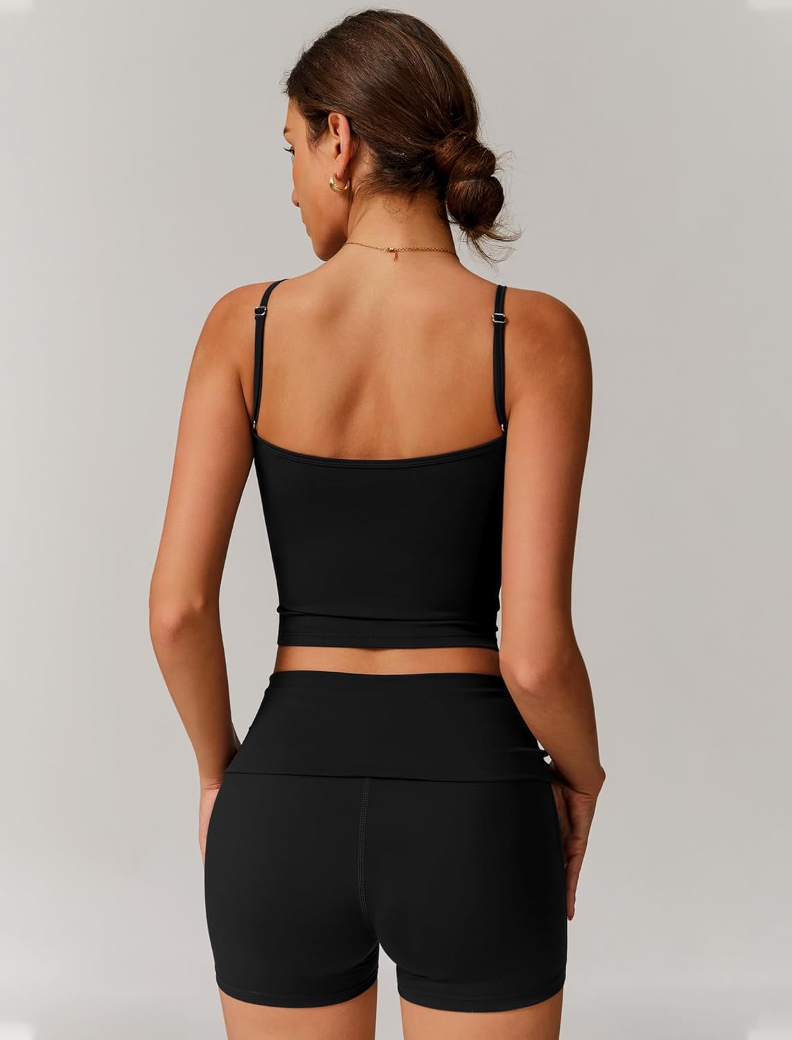 Two Piece Workout Sets For Women Spaghetti Straps V Neck Back Tank Top Matching High Waist Booty Lifting Biker Shorts 2 Piece Gym Yoga Active Wear Outfit Women Athletic Work Out Clothes Black M - Image 4