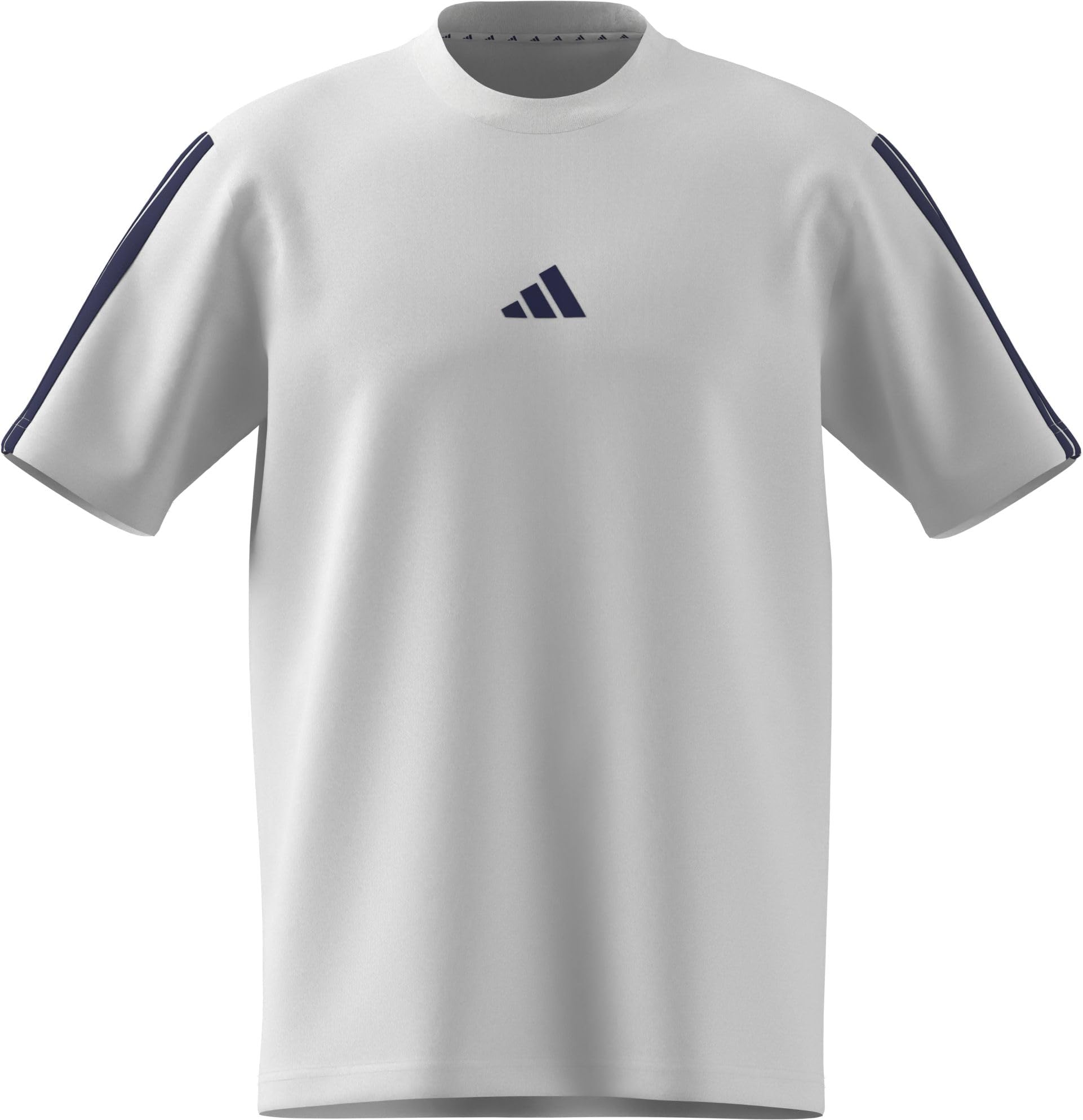 adidas Men's Essentials Three Stripes Single Jersey TEE, White/Mystery Ink/Mystery Ink/Mystery Ink, M