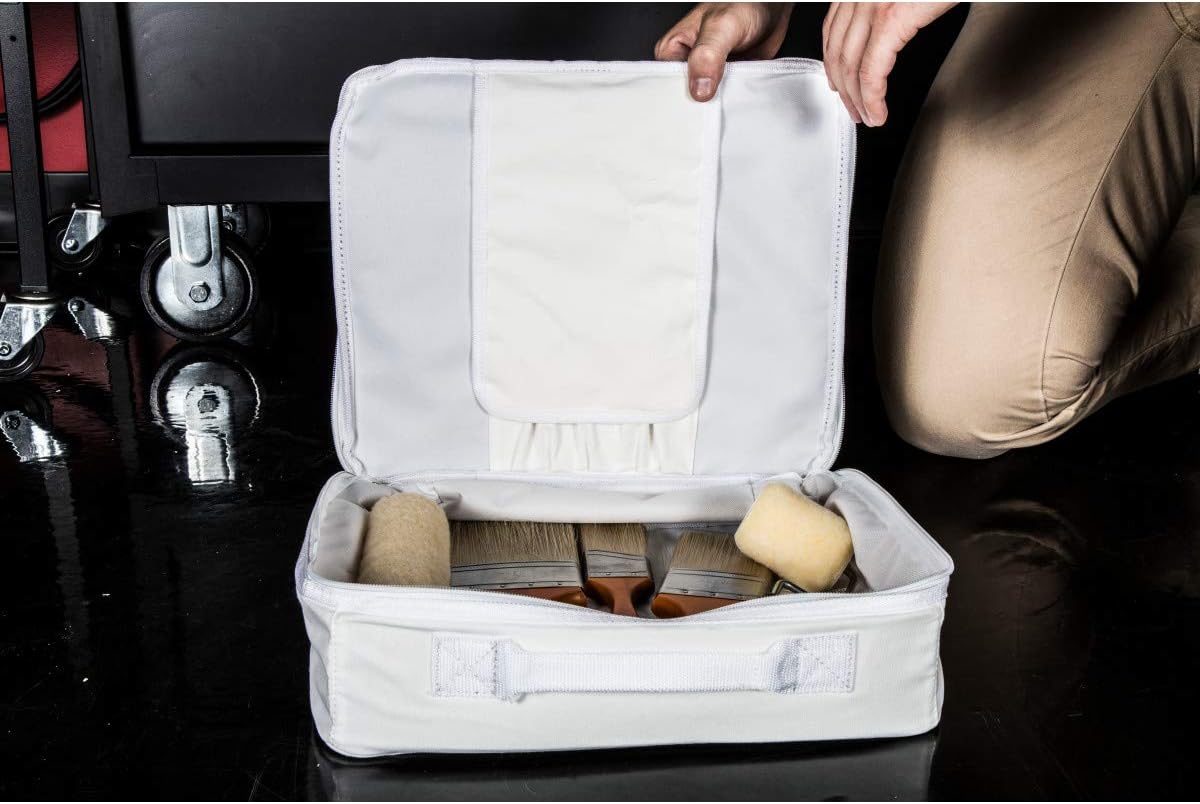 Dickies 14-Inch Painter's Work Bag, Stores Paint Trays, Rollers, and Brushes, Puncture-Resistant Liner, Durable White Canvas