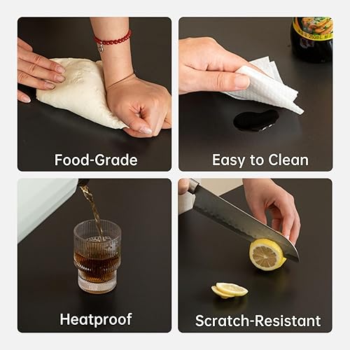 Miniatura 3 de YESWOOD Mesa auxiliar redonda, mesa auxiliar de madera con parte superior de piedra sinterizada, mesa Morden de mediados de siglo, mesa de centro