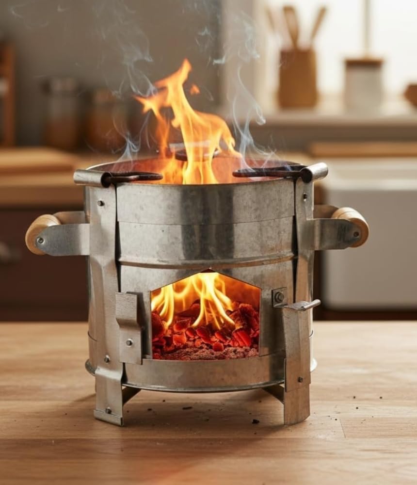 Heavy-Duty Iron Sigdi (Size 27 x 23 CM) Angiti with Strong Stand & Vertical Support Wooden Handle Strong Riveted Rods Chulha Heater Griller Tandoor Stove for Outdoor Cooking Biomass Stove 1pc-image-23