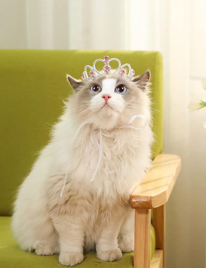 Tiara de disfraz de perro/gato con pedrería rosa talla mediana miniatura 2