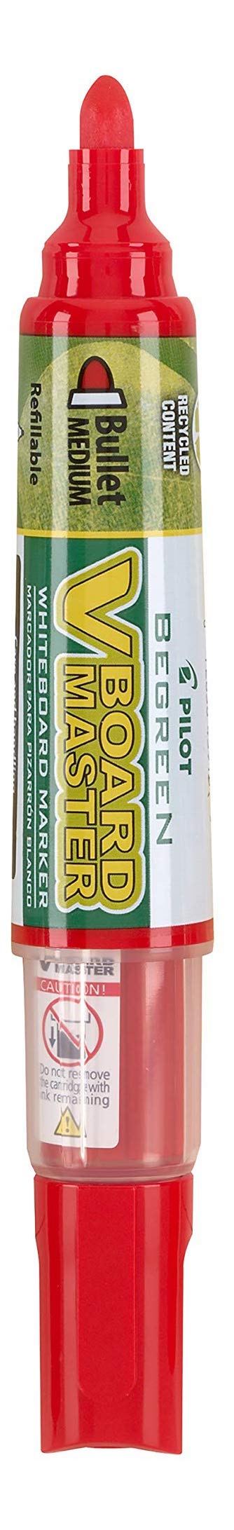 PILOT V Board Master BeGreen Refillable White Board Markers, Bullet Tip, Red Ink, 12 Count