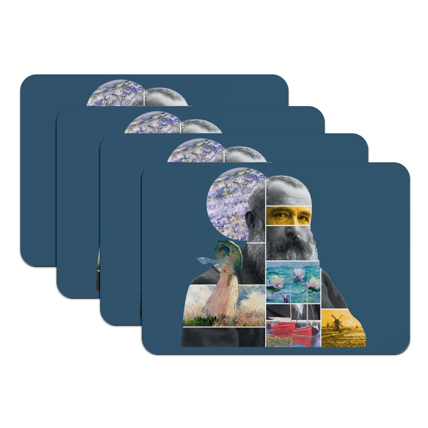 Set de table Monet bleu en caoutchouc grand format 39x28 cm lavable et antiderapant