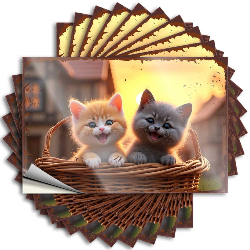 Van, Quote Texas Bumper Two Cute Kittens in A Basket At Sunset | Personalized Waterproof Vinyl Stickers(12X18CM)