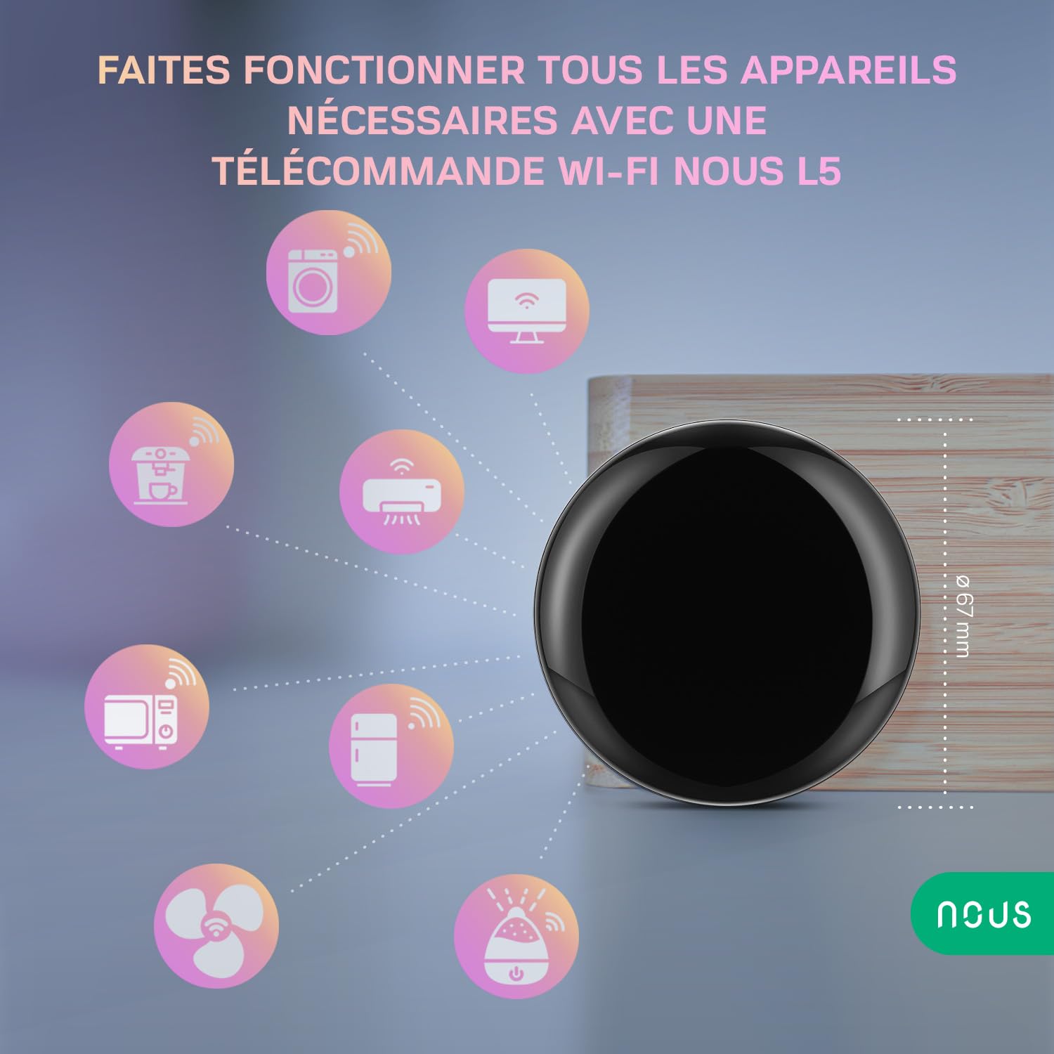 Nous L5 Tuya Smart Life IR Hub Remote Control, Google Home, appareils Smart Home, Compatible Alexa, télécommande WLAN, Smart Hub, émetteur Infrarouge Alexa, 2.4 GHz
