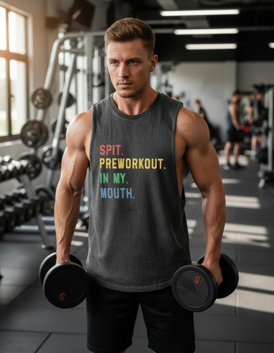 Spit Preworkout in My Mouth Scoop Bottom Cotton Tank,Novelty Sleeveless T-Shirt,Fitness Heavy Duty Training Tank Top