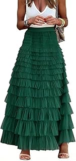 Womens Long Tulle Skirt A Line Ruffle Tiered Layered High Waisted Flowy ...