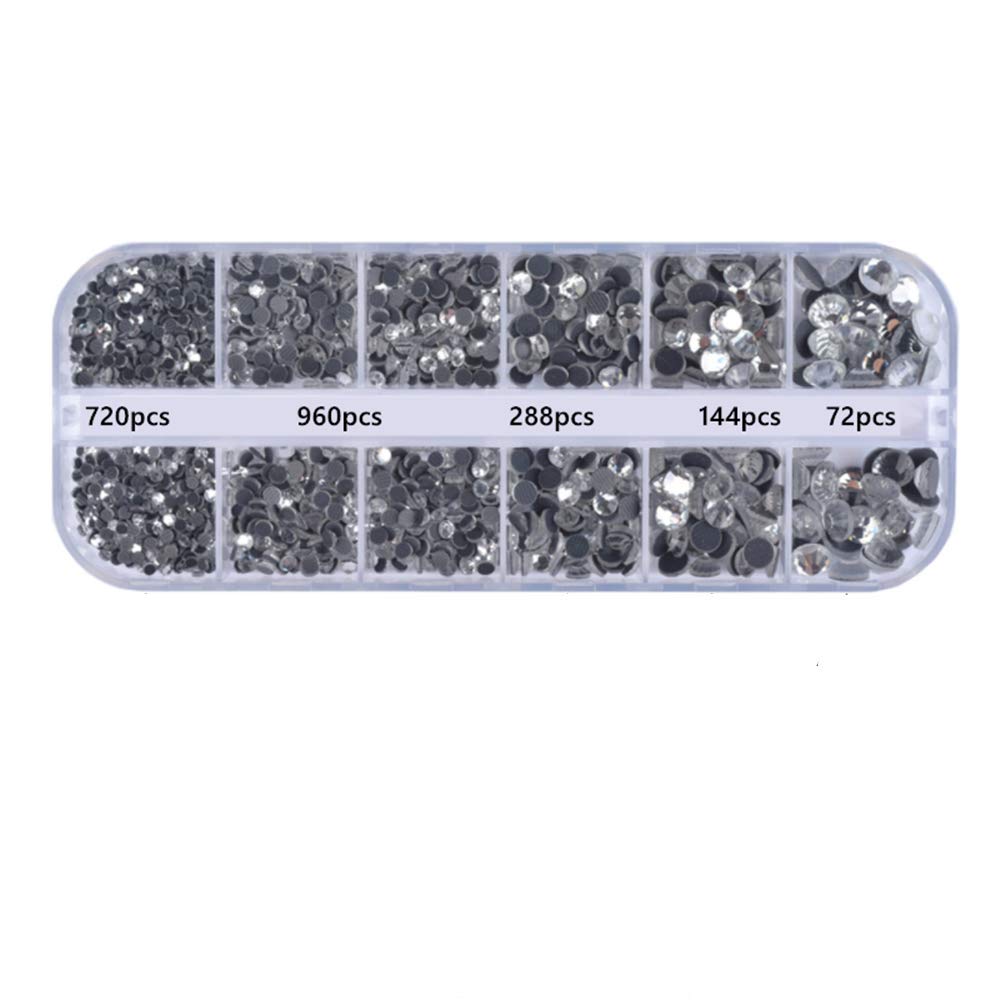 Crystal Rhinestone Diamante Gem Crafts Hot Fix Flat Back Rhinestone Glass Rhinestones Decoration for Crafts Clothes Shoes Bags Nail DIY 12 Colors SS10 with Storage Box (White)