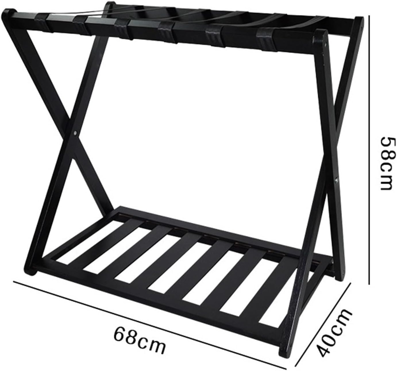 Rack,Wooden Folding Luggage Rack Luggage Stand with Nylon Webbing Strap Luggage Holder for Hotel Bedroom Hotel(Black)