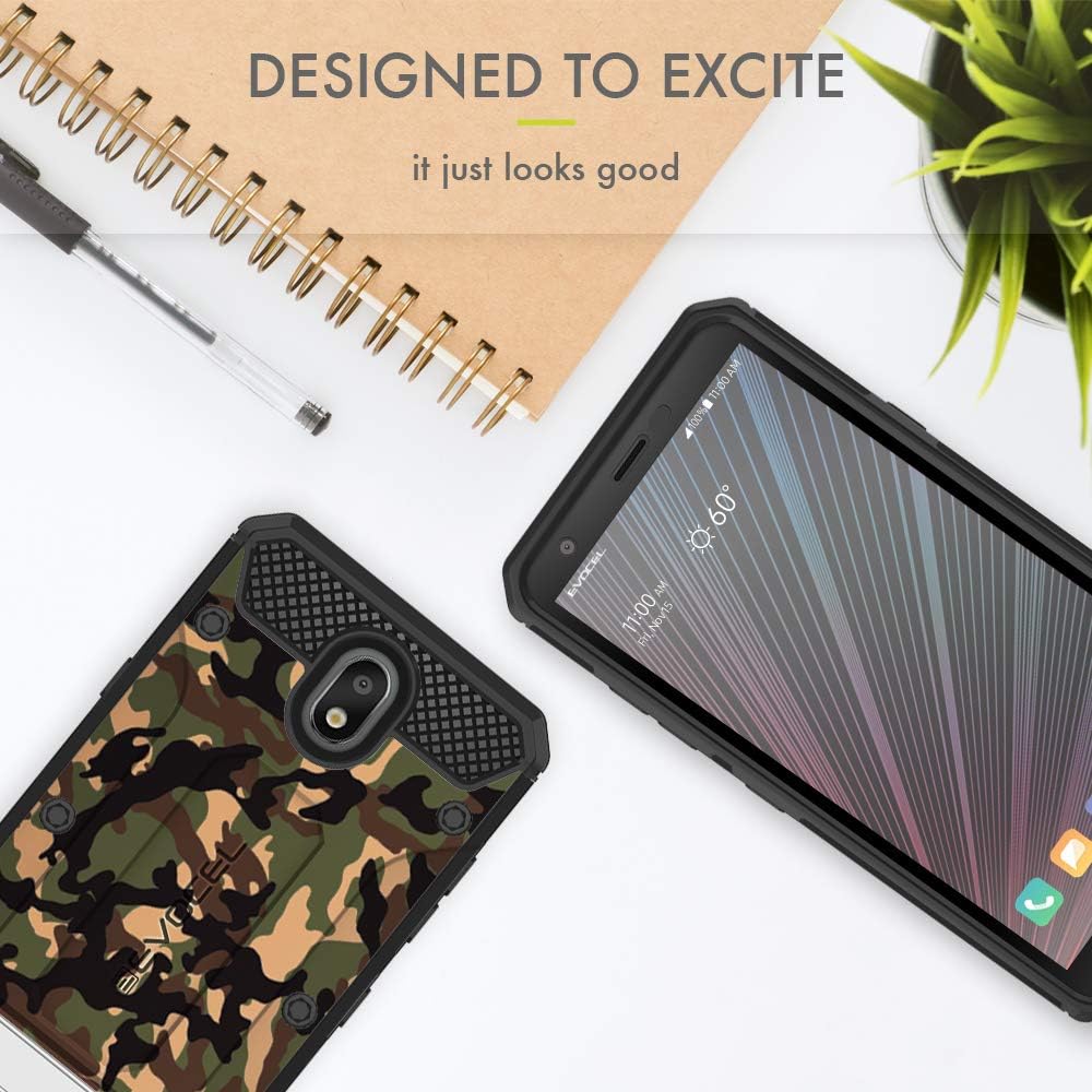 Evocel Explorer Series Pro Phone Case Compatible with Escape Plus, Tribute Royal, K30 (2019), Aristo 4 Plus, Arena 2, X320 with Glass Screen Protector and Belt Clip Holster, Camouflage