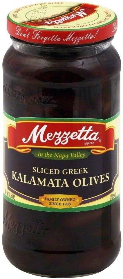 Mezzetta Olive Calamata Sliced 9.50 Ounces (Case of 6)