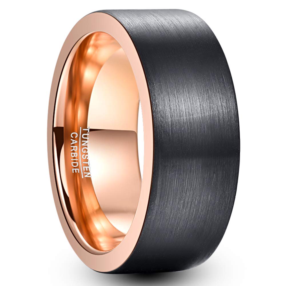 VakkiAnillo de tungsteno de 8 mm para hombre y mujer, negro mate y oro rosa, anillo de la amistad, adecuado para bodas y compromisos, tallas 54 hasta 67 (17,2 – 21,3)