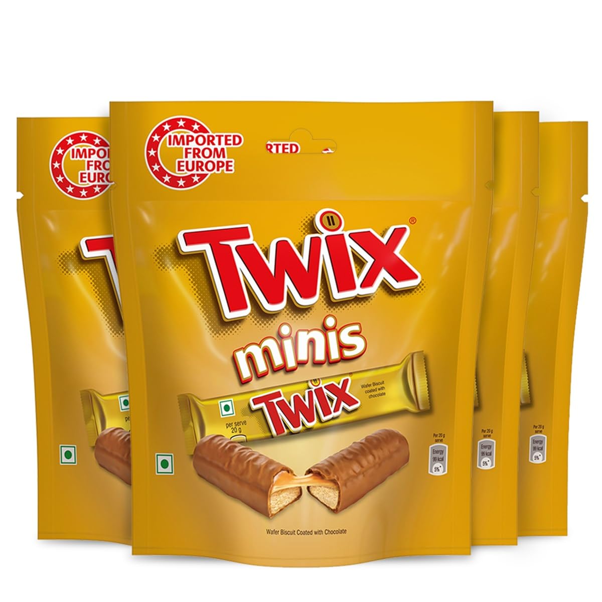 Twix Minis Cookie Caramel Chocolate, Diwali Gift Pack, Soft Nougat, Chewy Caramel, & Crunchy Cookie, 5 Imported Minis In Each Pouch, 100g, Pack of 4 (B0BNDSC239) Amazon Price History, Amazon Price Tracker