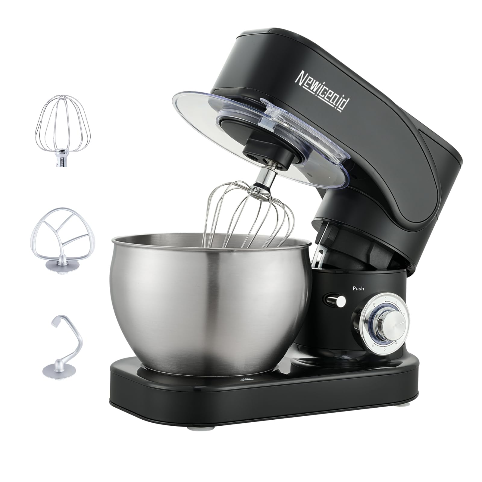 Newiceaid Stainless Steel 6-Speed 7.4QT Stand Mixer, Black | 700W motor, 7.4QT bowl, tilt-head design. Dough hook, beater & whisk. For bread, cakes & dough