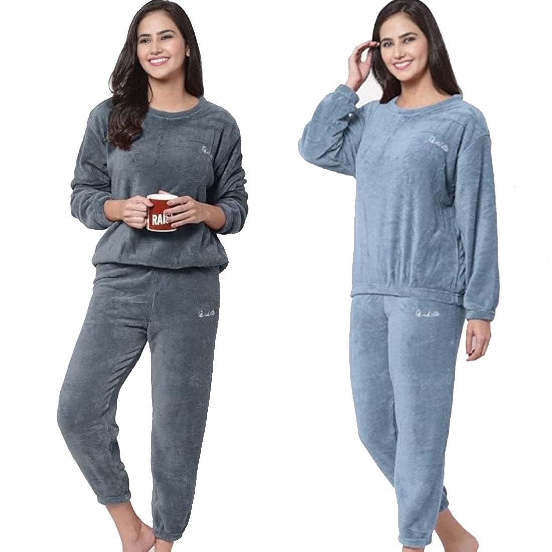 Combo Pack of 2 Women Winter Nightsuit Ladies Warm Night Suit Girls Pyjama Women's Top and Pajama Pants Regular Fit Pyjama Set-image-41
