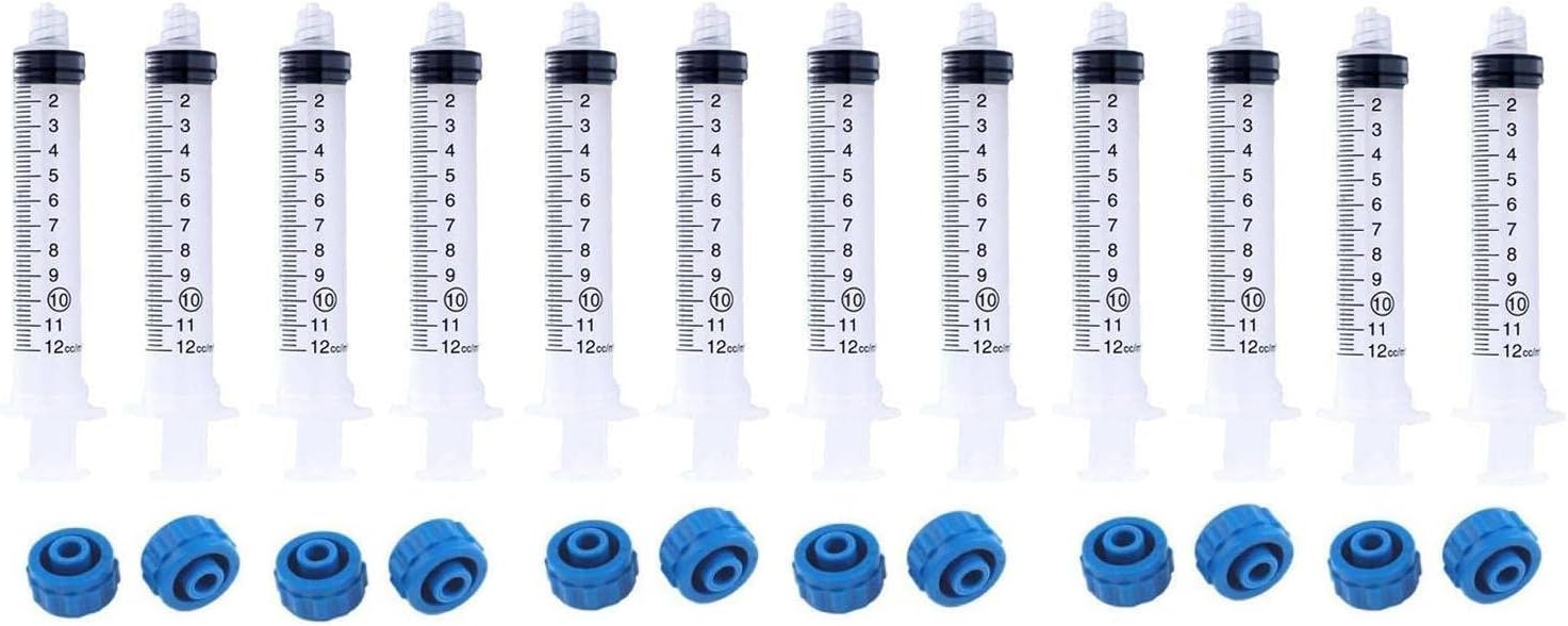 10ml Syringes Without Needle, 10cc Disposable Plastic Syringe with Luer Lock and Caps, Non-Sterile Oil Syringe, Glue Syringe, Epoxy Syringe, Ink Syringe, Lab Syringes (Pack of 12)