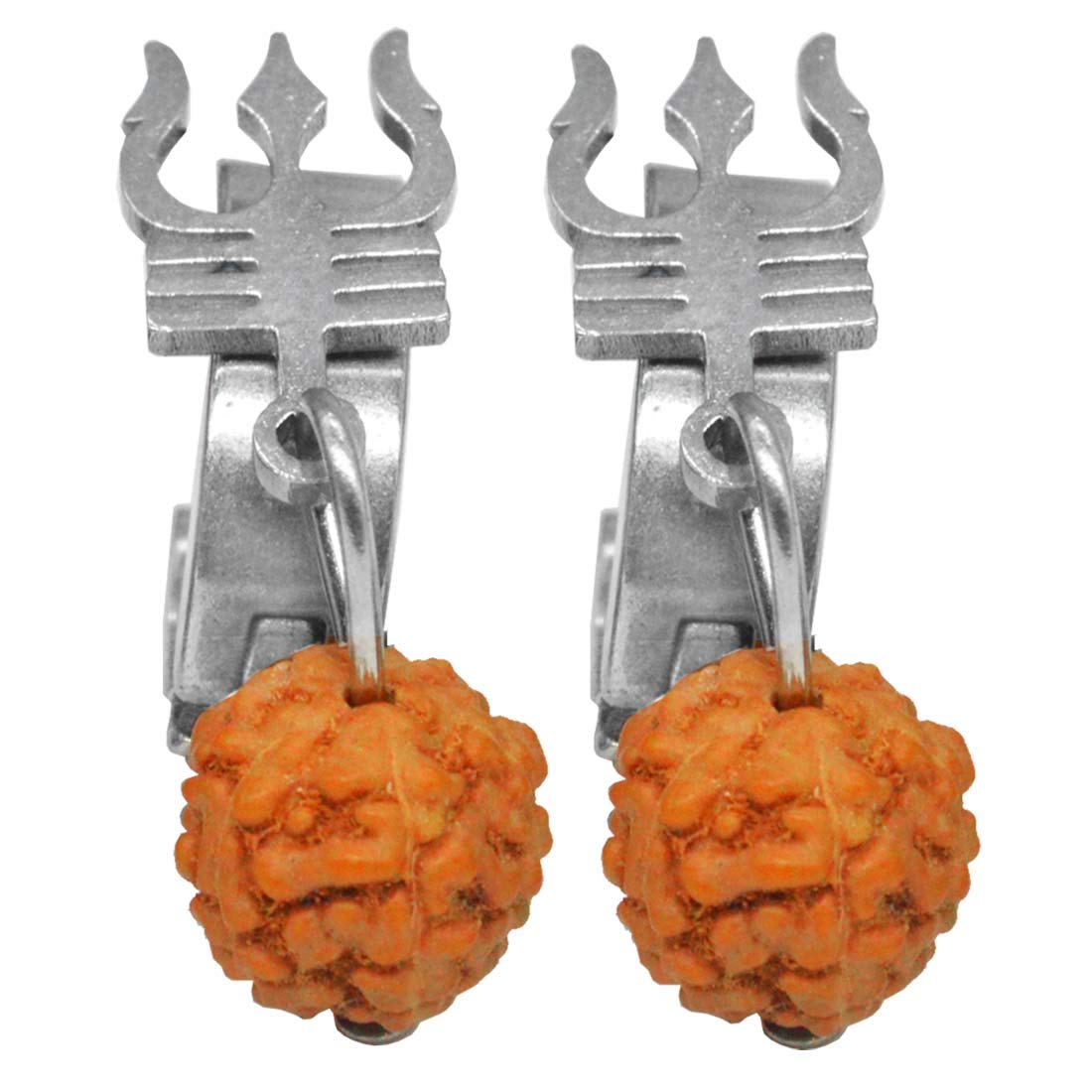 Religious Jewelry Lord Shiv Trishul Rudhrasha Bead Piercing Jewelry Stainless Steel,Wood Silver Hoop Earring-image-46