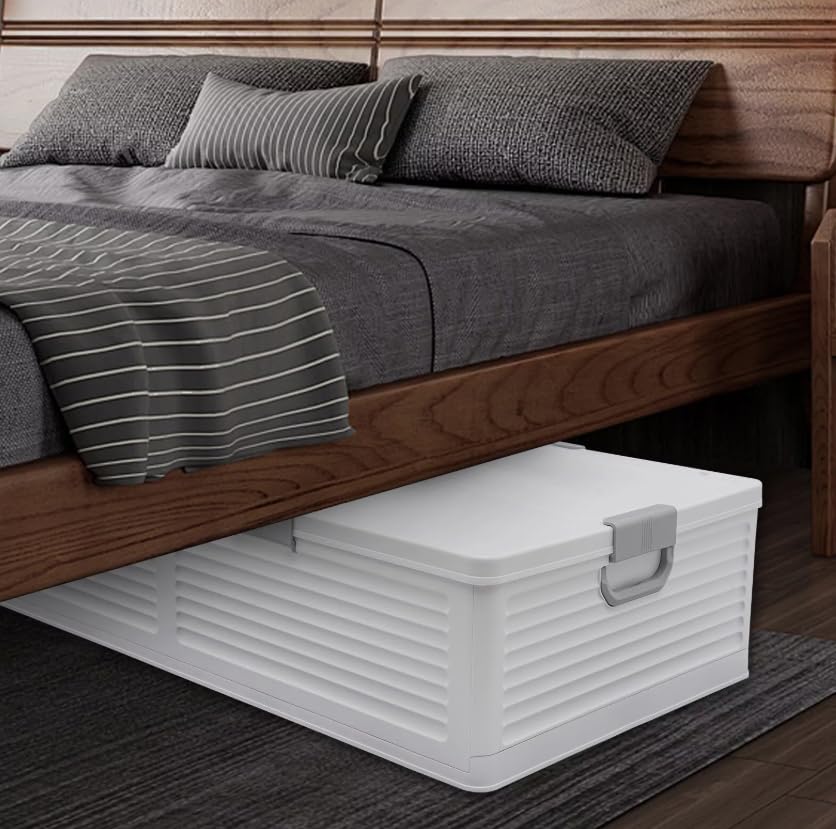SAUADY Organizador de almacenamiento con tapa para dormitorio, baño, armario, blanco, 101 x 51,5 x 24 cm
