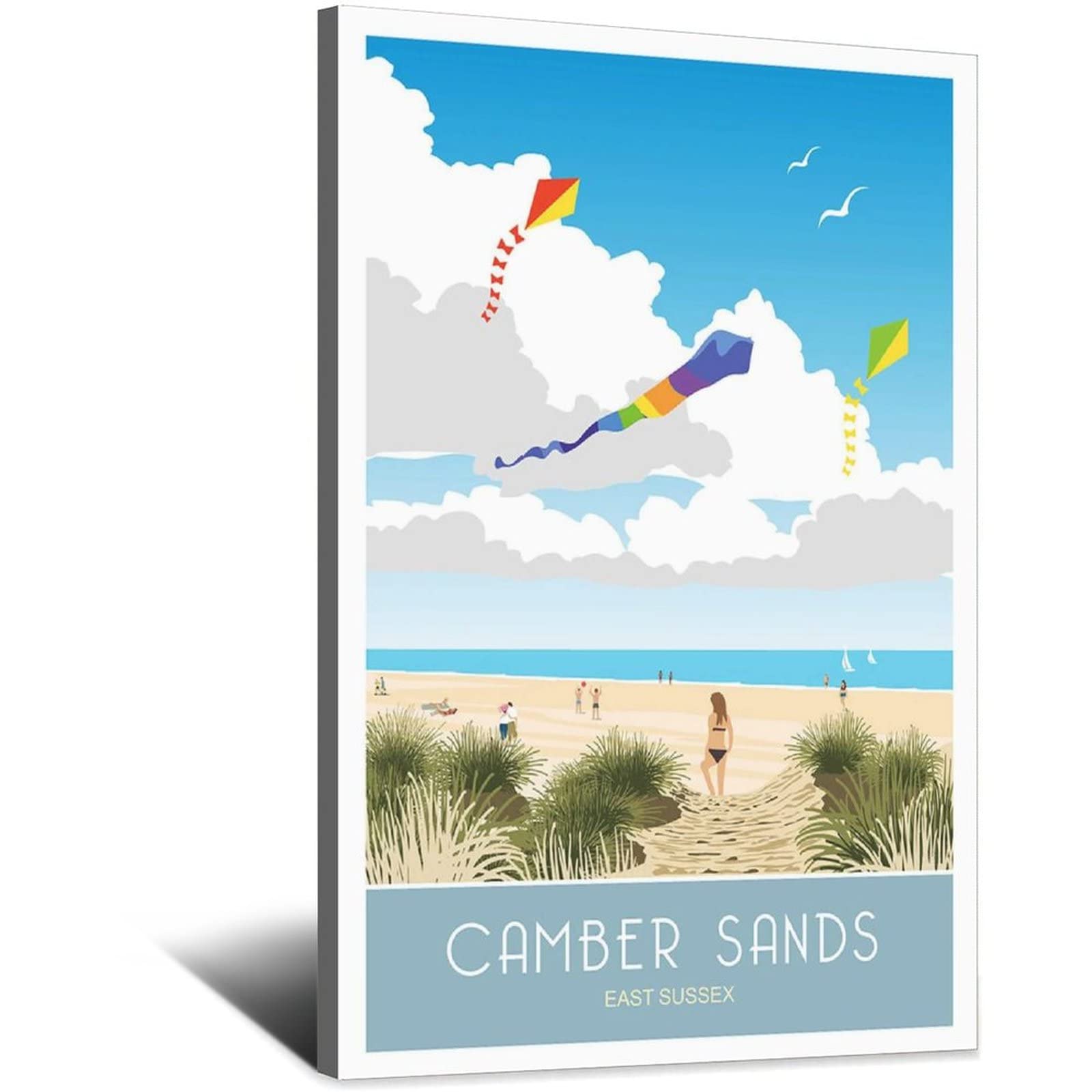 UEJD Vintage Camber Sands Sussex Travel Poster Skyline Decorative Posters Modern Bedroom Canvas Art Poster Picture Painting Posters Wall Decor Art Gift