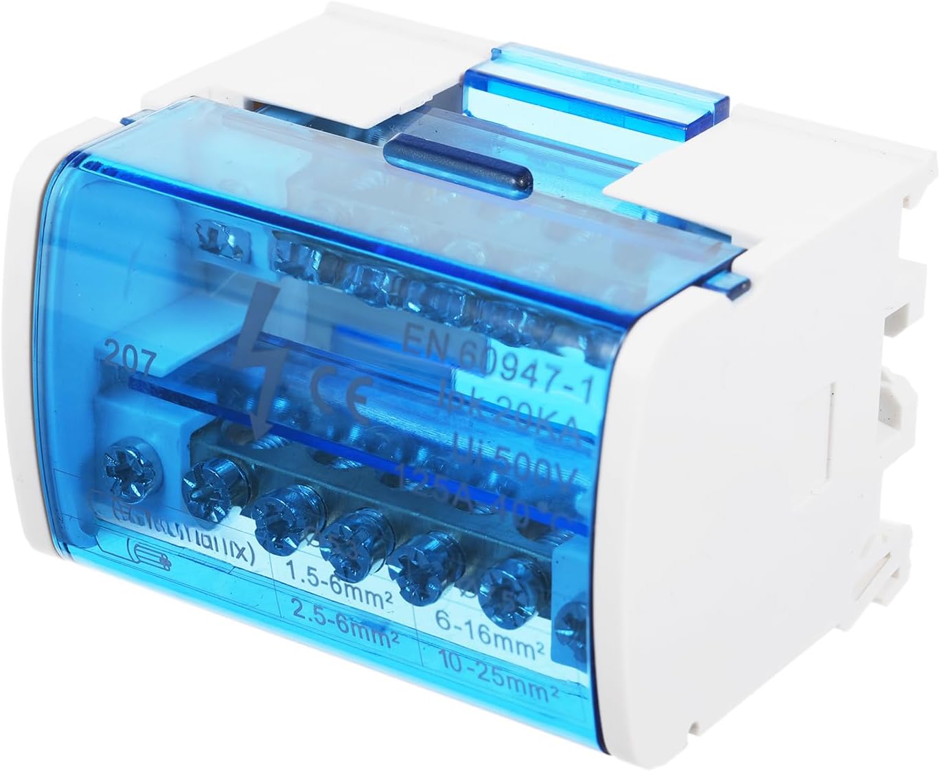 2-Level Single Phase Terminal Block Junction Box Din Rail Mount Distribution with Transparent Cover Flame Retardant Protection Case