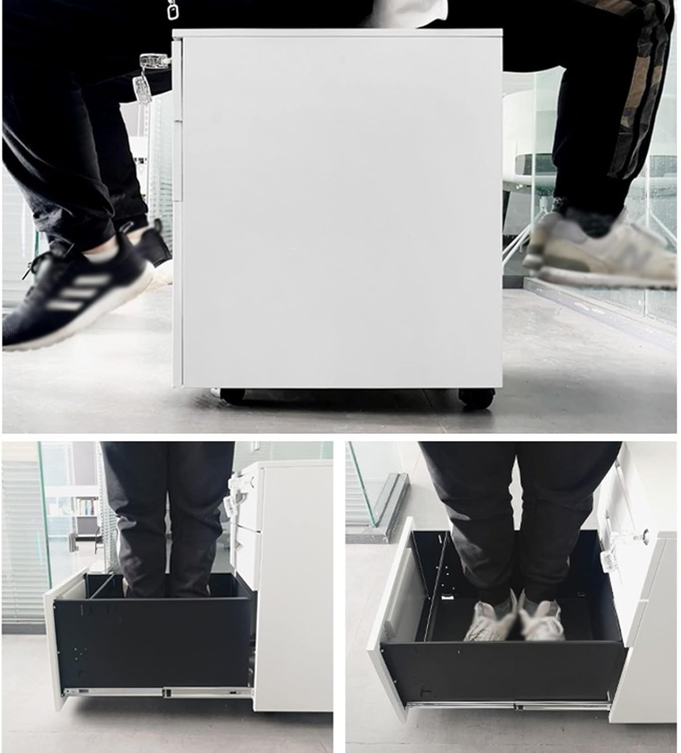 Office File Cabinets 3 Drawer Metal Mobile File Cabinet with Lock, Under Desk Filing Cabinet for Legal/Letter/A4 File, Fully Assembled with Wheels Filing Cabinet (Color : Black) (Black)