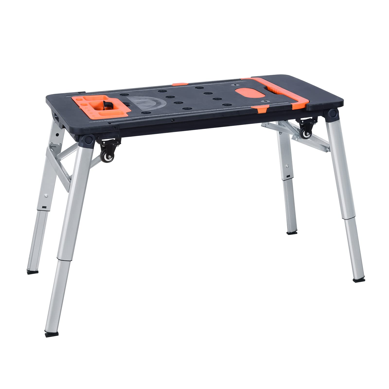 7-in-1 Workbench Folding Work Table as Workbench, Scaffold,Platform,Sawhorse,Car Creeper and Hand Truck with 4 Wheels
