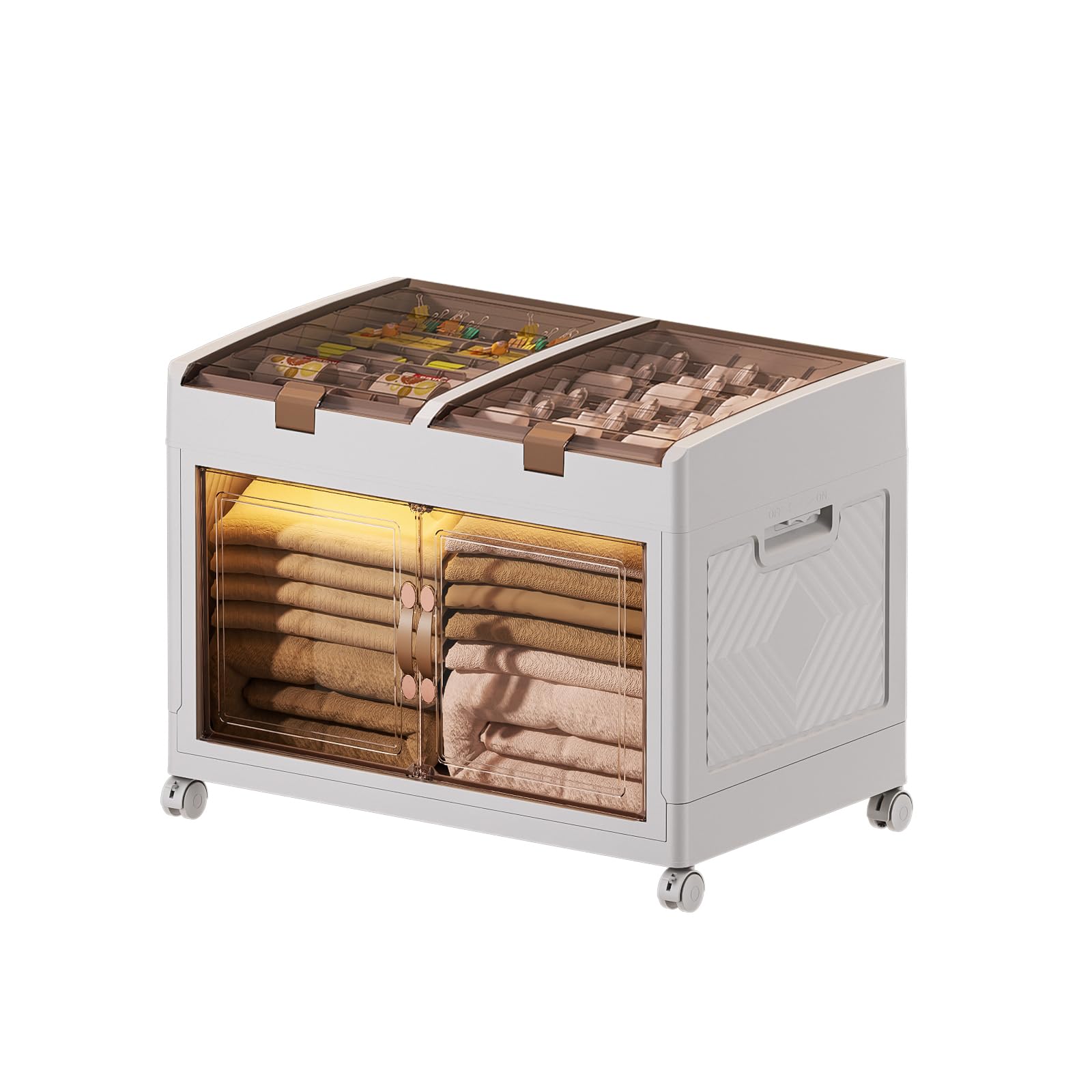 Aufbewahrungsbox aus Kunststoff mit Deckel, 72 l, zusammenklappbar, stapelbare Aufbewahrungseinheit mit Rollen, Aufbewahrungswürfel mit Tür zum Öffnen für Küche, Bad, Innen- und Außenbereich (TL55-2)