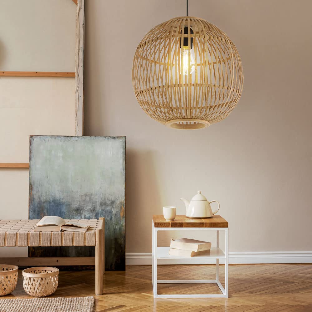 Pendelleuchte Hängelampe Wohnzimmerleuchte Esszimmerlampe Deckenleuchte, Bambus naturfarben, 1x E27 LED 7W 806Lm 2700K warmweiß, H 150 cm