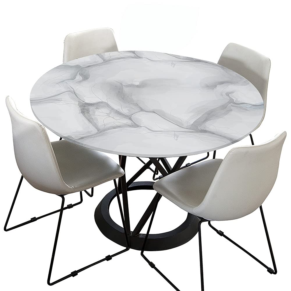 Morbuy Light Grey Marble Round Tablecloth For Circular Table, 3D Waterproof Table Cloths Stain Resistant Dust-Proof Wipeable Table Cover For Home Party Kitchen Dinning (,150Cm)