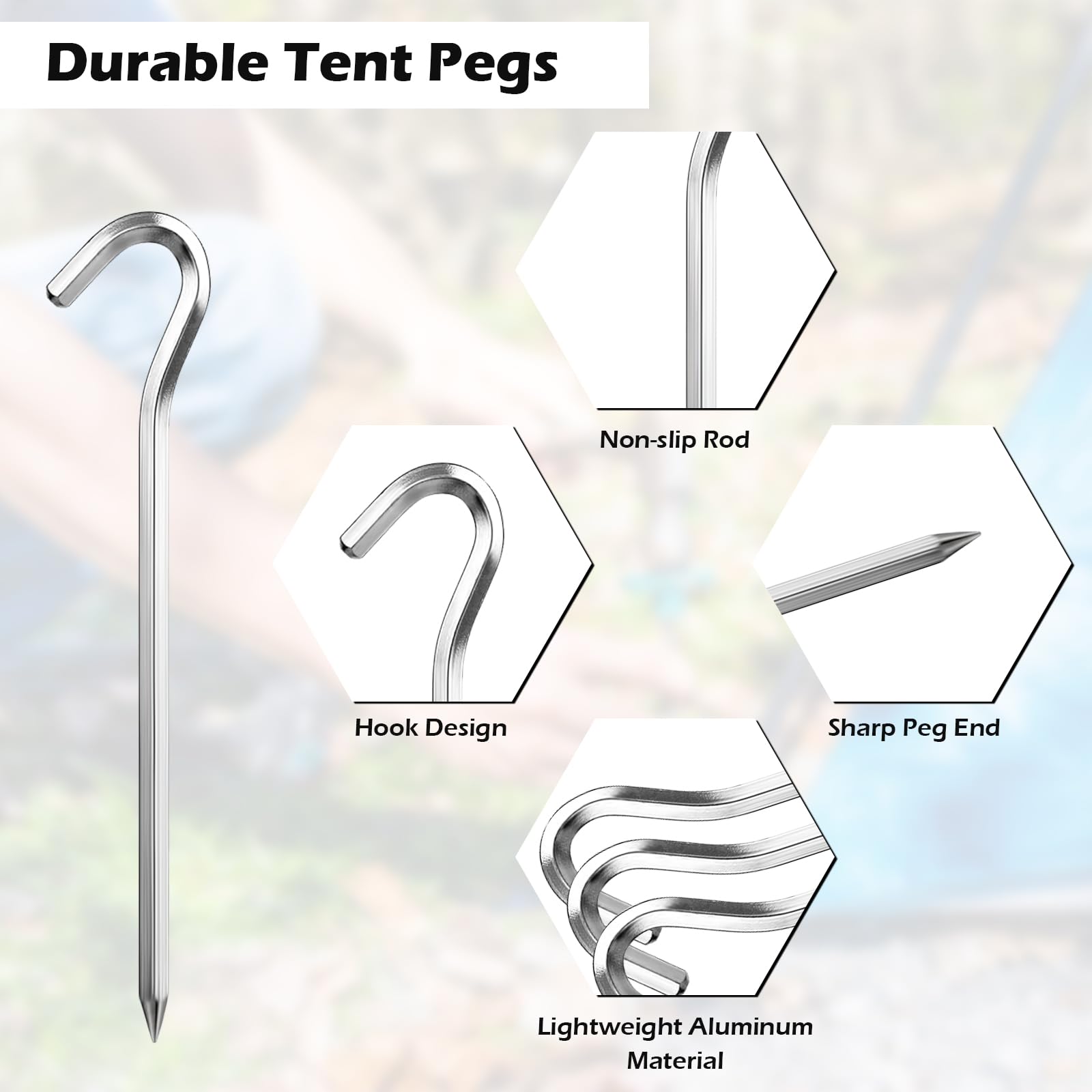 Lot de 16 piquets de tente de camping en aluminium 18 cm, accessoires pour tente